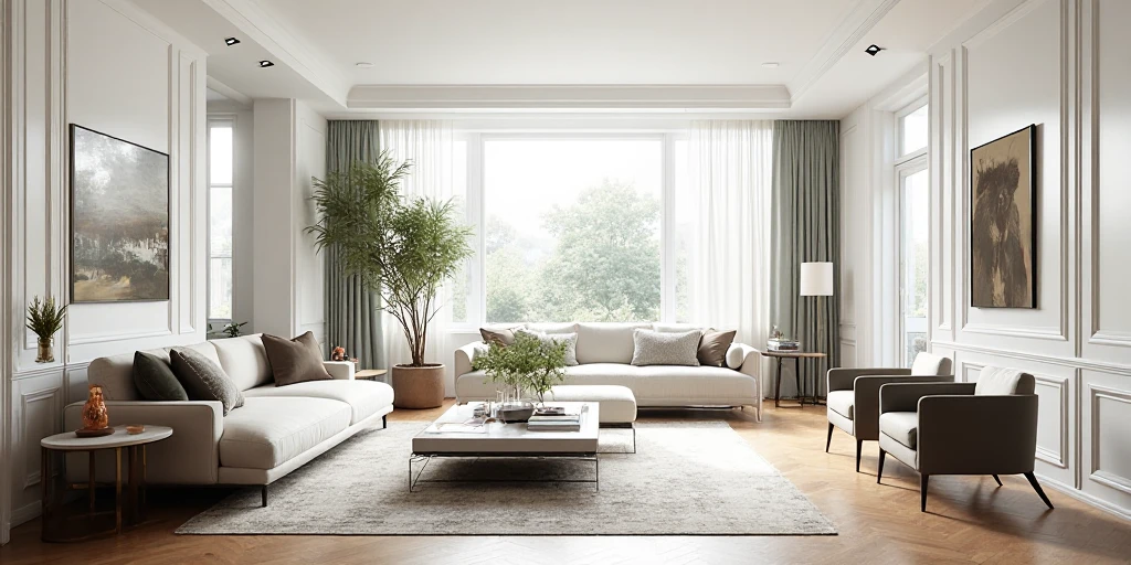 Modernt vardagsrum med elegant inredning